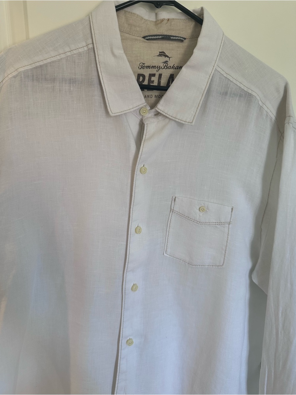 Tommy Bahama XL White Linen Relaxed Button-Down Shirt